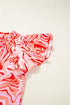 Artistic Muse Abstract Print Ruffle Cascade Mock Neck Blouse
